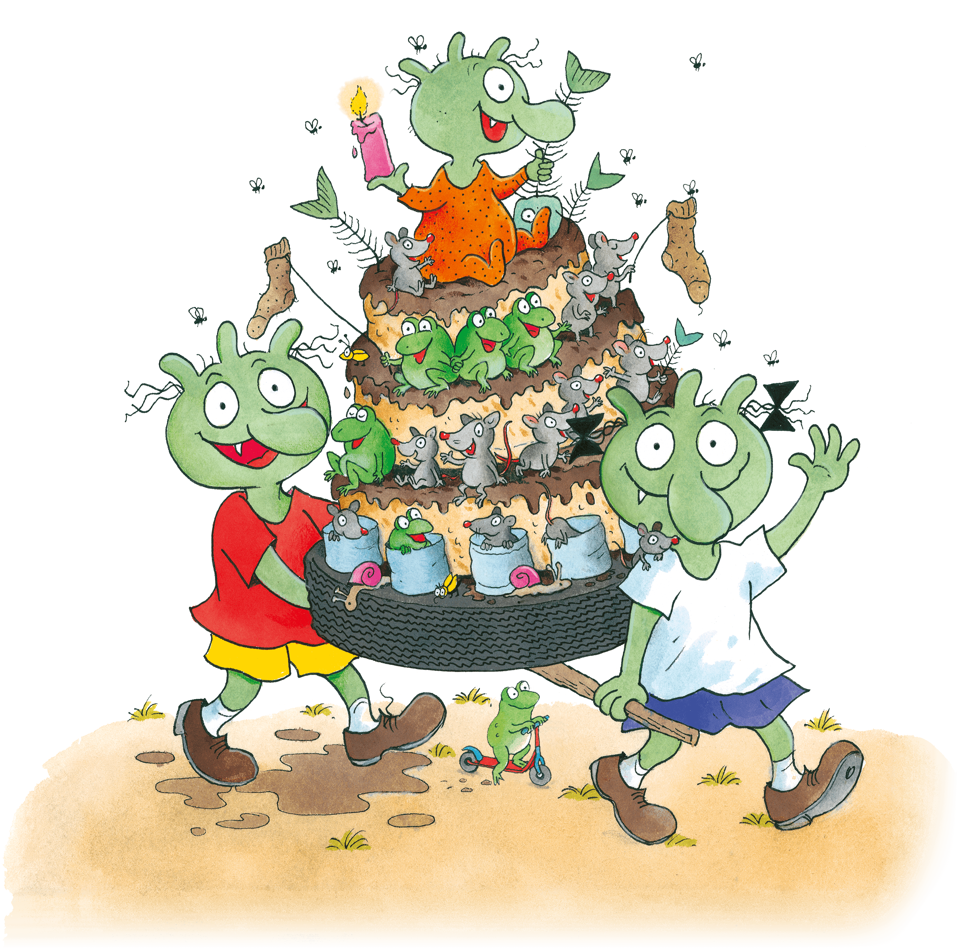 Die Olchis feiern Geburtstag mit einer Torte